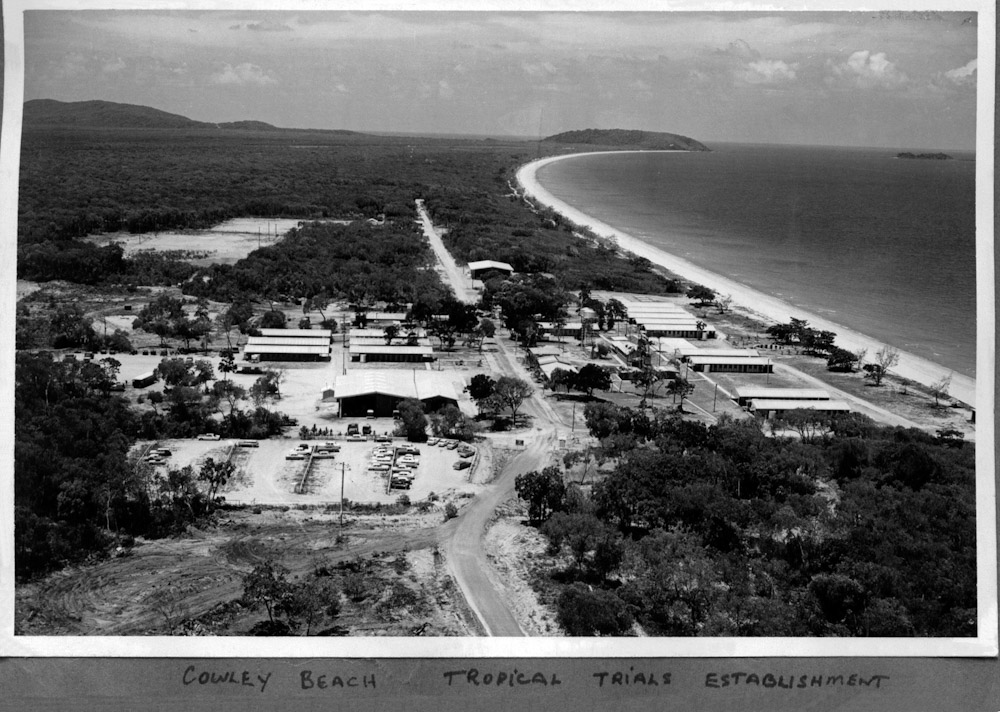  'Cowley Beach Tropical Trials Establishment.' Image of the Army Tropical Trials Establishment (1967 - 1977) Photographed 1972 by one of two official civilian photographers [Source: Paul Asbury, Army Adjutant at TTE at the time.]